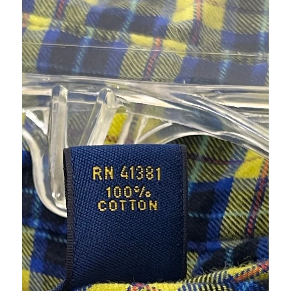 Polo‎ Ralph Lauren Plaid Shirt Mens XL Yellow Navy Blue Classic Fit Cotton